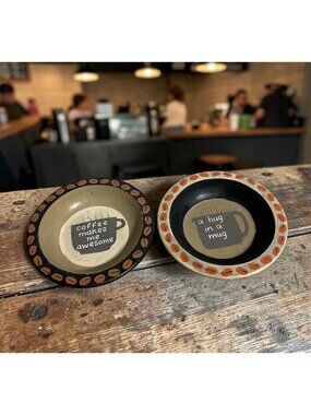 Hand-Painted Coffee-Themed Wooden Bowls Set Of Two 6 Inches Michelle L. Kildow